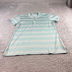 Columbia Golf Womens Large Polo Shirt Mint Green White Striped V-Neck
